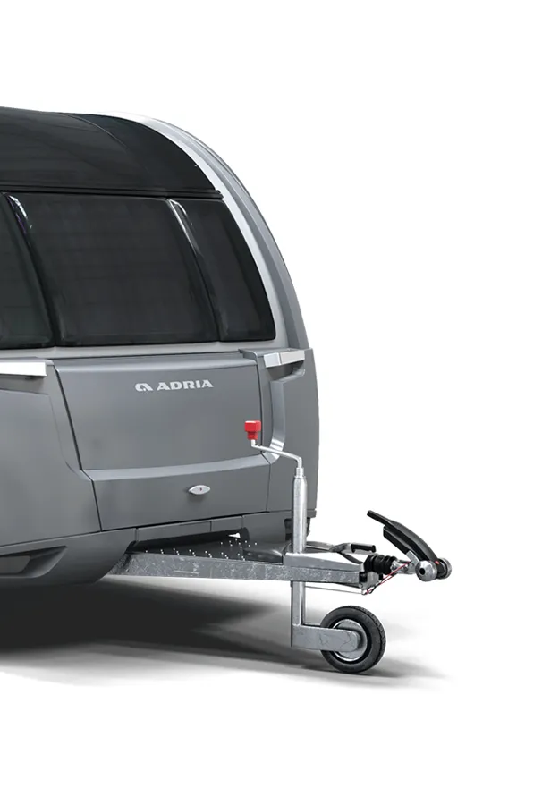 A touring caravan on its hitch