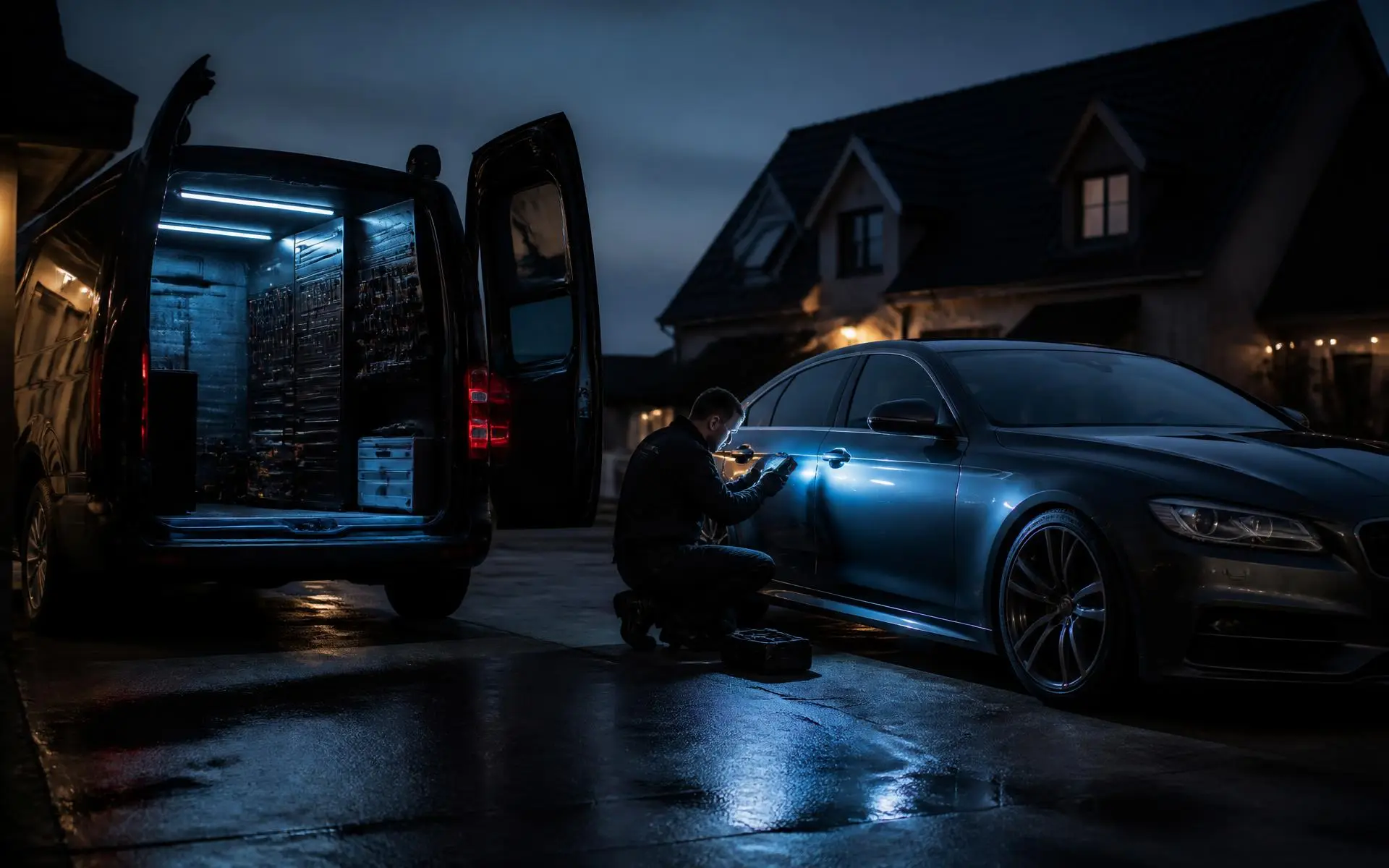 A locked car at night