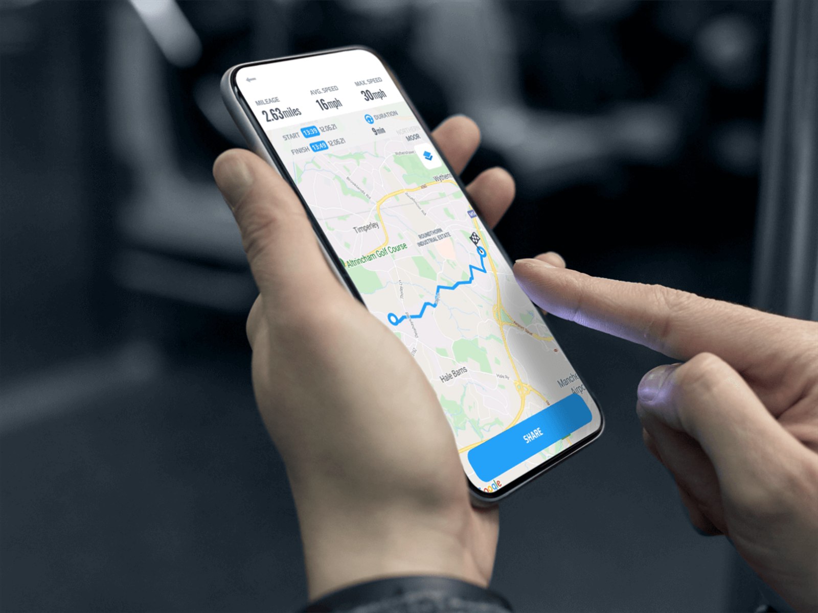 Tracking app showing a vehicle's location on a phone